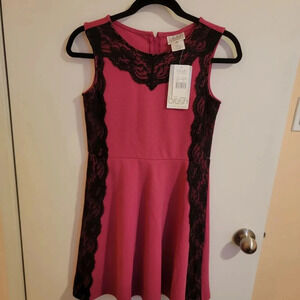 Blush By Us Angels Dress Girls Size 16 Pink Raspberry & Black Lace Coquette NWT